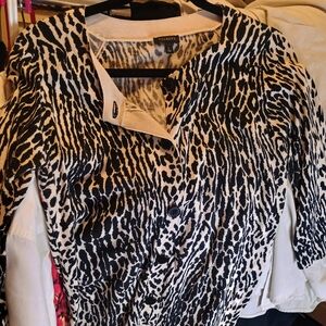 Talbots Black and Cream Cheetah Patterned Cardigan